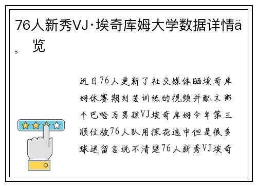 76人新秀VJ·埃奇库姆大学数据详情一览